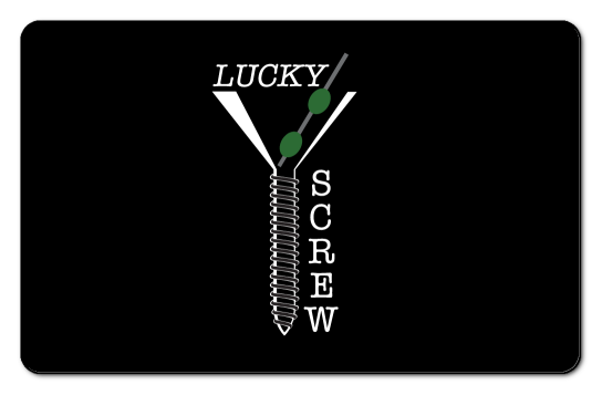 Lucky screw martini glass logo on a black background